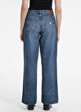 Guess Jeans Yüksek Bel Geniş Paça Relaxed Lacivert Kadın Denim Pantolon Guess Jeans Kadın Relaxed Fit Jean