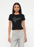 Guess Siyah Kadın Slim Fit Taşlı T-Shirt W6RI22KA0H1-JBLK