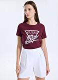 Guess Yuvarlak Yaka Baskılı Kırmızı Kadın T-Shirt Pearls Kadın Regular Fit T-Shirt