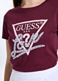 Guess Yuvarlak Yaka Baskılı Kırmızı Kadın T-Shirt Pearls Kadın Regular Fit T-Shirt