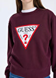 Guess Yuvarlak Yaka Baskılı Kırmızı Kadın Sweatshırt Original Fleece Kadın Sweatshirt