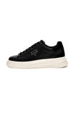 Erkek Elban Deri Kalın Tabanlı Sneaker - Siyah  | 42