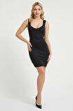 Guess Kadın Scuba Bodycon Kalp Yaka Siyah Elbise