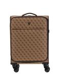 Guess Kahve - Bej Unisex 20x56x39 cm Çekçekli Kumaş Valiz VEZZOLA CABIN TROLLEY