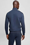 Guess Erkek Mavi Logolu Fermuarlı Sweatshirt