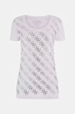 Guess Taşlı 4G Logolu Esnek  Beyaz T-Shirt