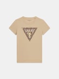 Guess Kısa Kollu Bisiklet Yaka Yılan Desenli Üçgen Kadın Bej T-shirt W6YI31K4350-A117