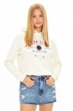 Kadın GJ HOOD REG Desenli Kapüşonlu Sweatshirt - Krem  | S