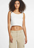 Guess Jeans Yuvarlak Yaka Düz Beyaz Kadın Bluz GJ SCOOP GUESS J EMB - REC POLY CHE