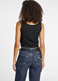 Guess Jeans Yuvarlak Yaka Düz Siyah Kadın Bluz GJ SCOOP GUESS J EMB - REC POLY CHE