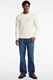 Erkek Fitilli Logolu Standart Kalıp Triko Kazak - Krem | L