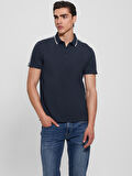 Guess Erkek Mavi Quattro G Şeritli Polo Tişört