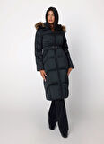 Guess Siyah Kadın Mont NEW OLGA LONG REAL D - RECYCLE SLEE