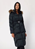 Guess Siyah Kadın Mont NEW OLGA LONG REAL D - RECYCLE SLEE