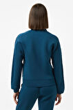 Kadın Kabartma Desenli Scuba Sweatshirt - Petrol Mavisi | XS