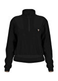 Guess V5RQ10KCAY2JBLK OLYMPE HALF ZIP Siyah Fermuarlı Yaka Standart Desenli Kadın Sweatshırt