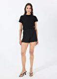 Guess V5RI02KCLG2P9ZV MONICA SS T-SHIRT Siyah Yuvarlak Yaka Slim Fit Desenli Kadın T-Shirt