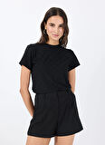 Guess V5RI02KCLG2P9ZV MONICA SS T-SHIRT Siyah Yuvarlak Yaka Slim Fit Desenli Kadın T-Shirt