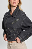 Guess Kadın Siyah Eco Sandy Denim Biker Ceket