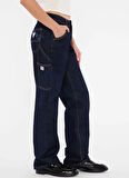 Guess Yüksek Bel Düz Paça Relaxed Lacivert Kadın Denim Pantolon GO ZIP CARPENTER PAN - CO RUFUS RG