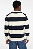 Erkek Triko Çizgili Bisiklet Yaka Kazak - Lacivert/Ekru | L