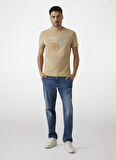 Guess Bisiklet Yaka Desenli Bej Erkek T-Shirt M5RI14J1314C1C2 SS CN GUESS TRI ST