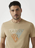 Guess Bisiklet Yaka Desenli Bej Erkek T-Shirt M5RI14J1314C1C2 SS CN GUESS TRI ST
