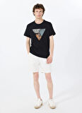 Guess Bisiklet Yaka Desenli Siyah Erkek T-Shirt M5RI14J1314JBLK SS CN GUESS TRI ST