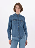 Guess Jeans Standart Düz Mavi Kadın Gömlek GJ SLIM LS DENIM SHI - ECO ORG CO A