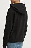 Kadın Kapüşonlu Nakış Logolu Oversize Sweatshirt - Siyah | L