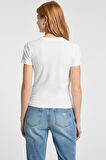 Kadın Gj Slim Fit Cepli T-Shirt - Beyaz | L