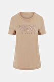 Guess Kadın Bej Desenli T-Shirt