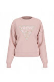 Guess Kadın Pembe Logolu Polarlı Sweatshirt