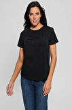 Guess Kadın Siyah Logolu T-Shirt