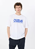 Guess Bisiklet Yaka Desenli Beyaz Erkek T-Shirt SS CN GUESS LOGO TEE