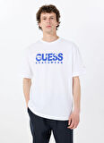 Guess Bisiklet Yaka Desenli Beyaz Erkek T-Shirt SS CN GUESS LOGO TEE