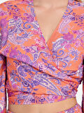 Guess Kadın Çok Renkli Bağlamalı Kısa Kimono Üst