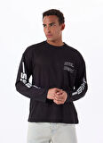 Z5GI12KCR00JBLK SLUG CN LS T-SHIRT Siyah Yuvarlak Oversized Desenli Erkek T-Shirt