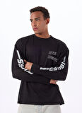 Z5GI12KCR00JBLK SLUG CN LS T-SHIRT Siyah Yuvarlak Oversized Desenli Erkek T-Shirt