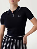 Guess Kadın Lacivert Polo Yaka Triko Kazak