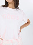 Guess V5GI19I3Z14F6EX GENZIANA CROP TEE Pembe Yuvarlak Yaka Box Fit Desenli Kadın T-Shirt