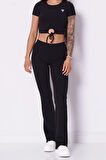 Kadın Crocus Rib Mini Flar Tayt - Siyah | XS