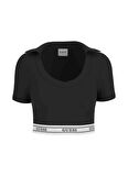Guess V5GP07KCSA2JBLK NEW ALINE TOP TEE Siyah Polo Yaka Standart Desenli Kadın T-Shirt