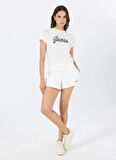 Guess V5GI02K9RM1G1O6 ACTIVE TEE Beyaz Yuvarlak Yaka Slim Fit Desenli Kadın T-Shirt