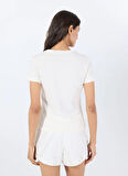 Guess V5GI02K9RM1G1O6 ACTIVE TEE Beyaz Yuvarlak Yaka Slim Fit Desenli Kadın T-Shirt