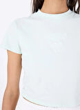 Guess V4YI20KCDH1A83N COLETTE CROP TEE Yeşil Yuvarlak Yaka Box Fit Desenli Kadın T-Shirt