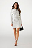 Kadın Annamaria Düğme Detaylı Tüvit Mini Etek - Ekru | XS