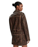 Guess Charlene Kadın Kahverengi Biker Ceket W5YL04WHDI0-F1GQ