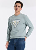 Guess Bisiklet Yaka Mavi Erkek Sweatshırt M5YQ05K68I4-G9L8 Triangle Erkek Sw