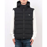 Erkek Kapüşonlu Fermuarlı Şişme Yelek - Siyah | L